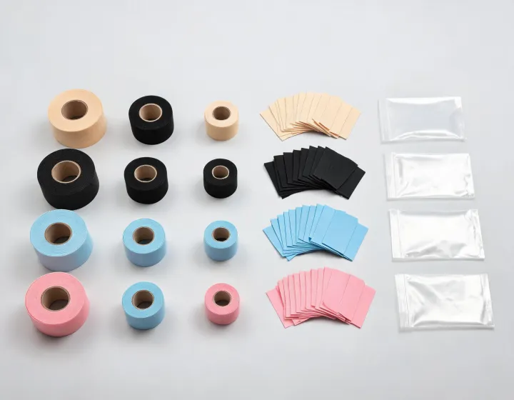Unbranded kinesiology tape formats arranged for B2B product selection